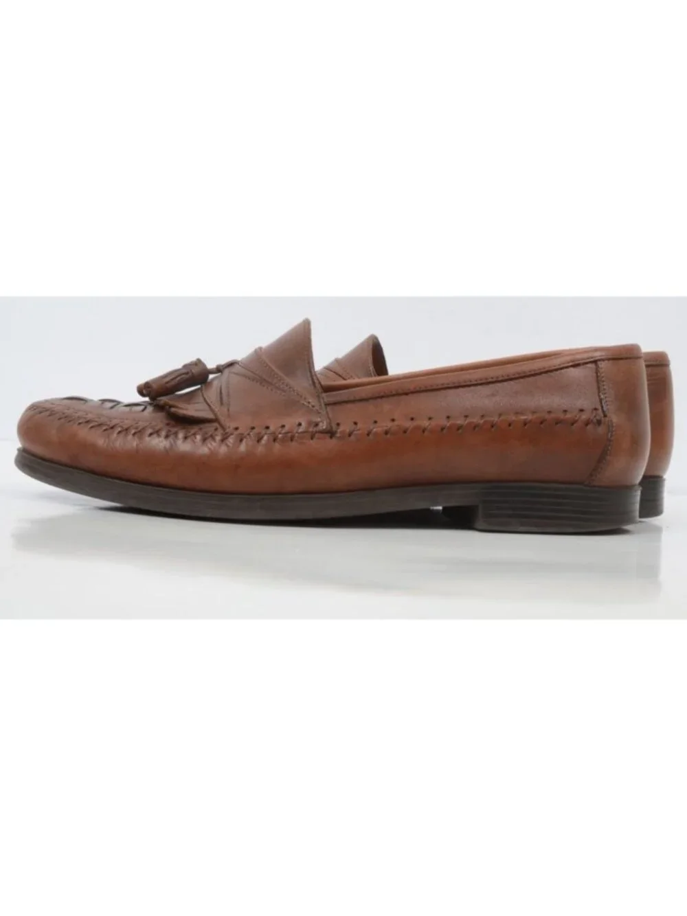 Georgio Bruntini Bartell Men's 12M Brown Leather Basket Weave Tassel Loafers